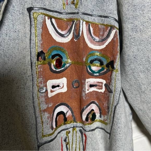 Vintage 80s Charle Casuals California Embellished Denim Jacket Acid 1980s Artsy - Picture 11 of 16